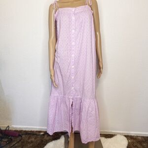 MDS Stripes Lavender Eyelet Summer Dress, Spaghetti Strap  Sz 8